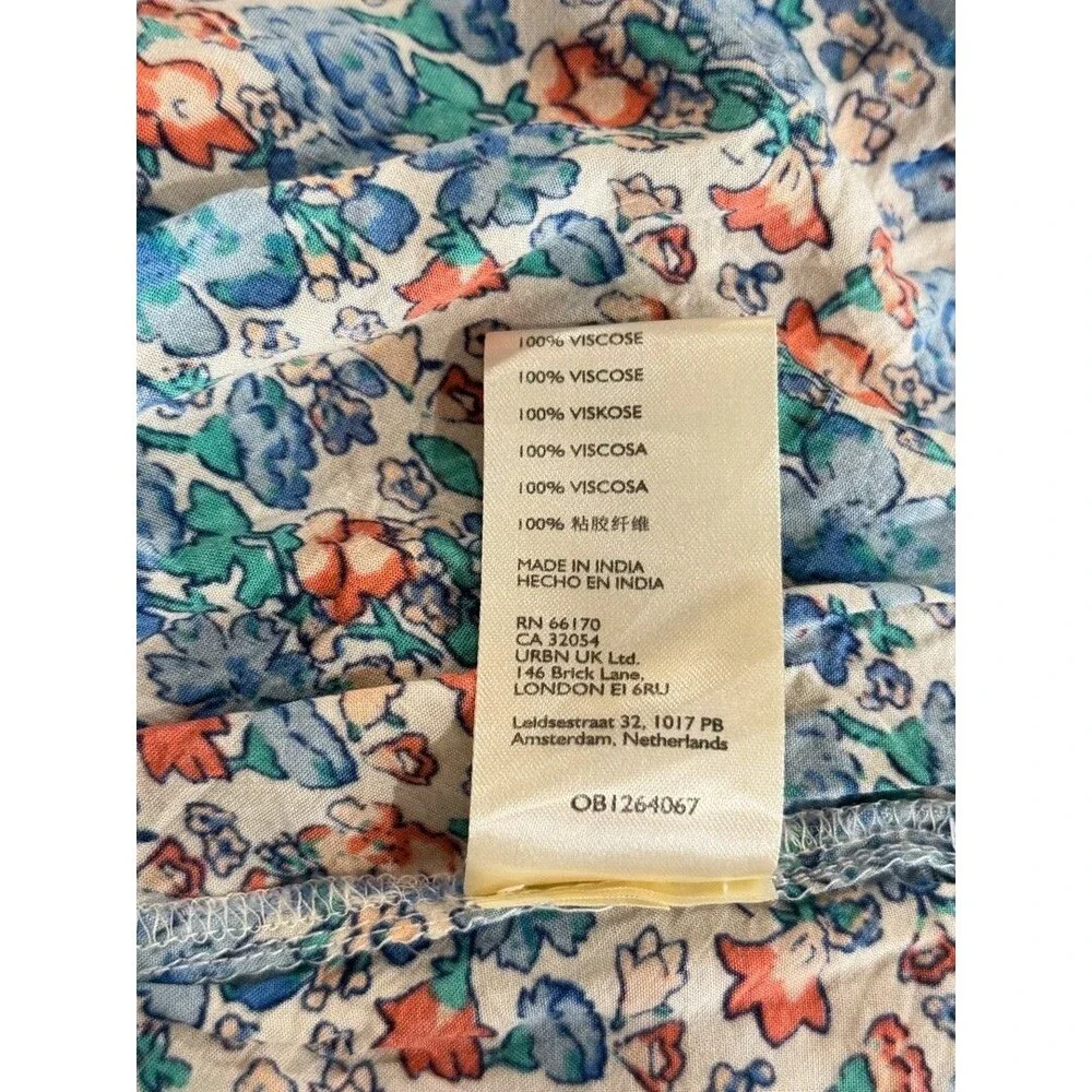Free People Maxi Dress Blue Molly Jo Floral Button Down Cutout Back Smocked XS